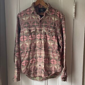 Double RL men’s blanket shirt (pink/dusty rose & green)